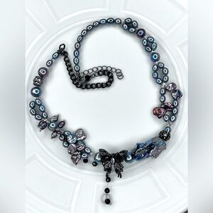 Handmade Butterfly 🦋 Freshwater Peacock Pearl Gunmetal Gothic Braided Necklace